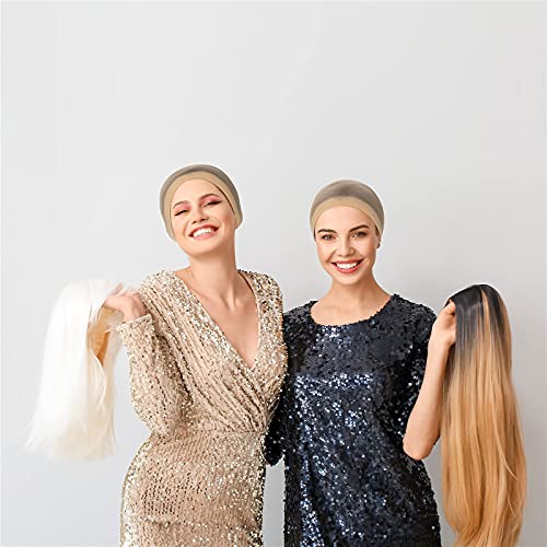 Stocking Wig Cap Ultra Thin - 4 Pieces, Breathable, Sweat Absorber & Stretchable Wig Caps for Women, One Size Fits All (Light Brown)