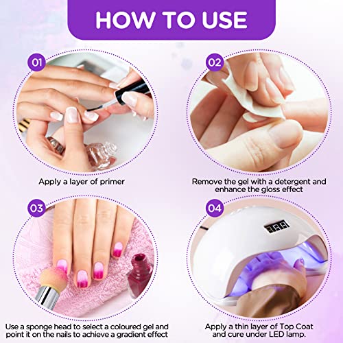 Greoer Nail Art Sponge Brush Applicator with 4 Pieces Replacement Head, Double Head Acrylic Nails Ombre Sponge Nail Design Accessories for UV Gel