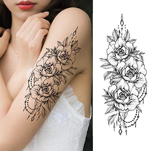 LAROI 10 Sheets Black Indian Lace Temporary Tattoos Flower Mandala Flower DreamCatcher Tattoos Temporary Adults Stickers Peony Girlsboys Body Art