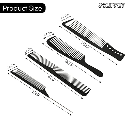 SLIPPET Hair Comb Styling Set 4 Pieces Fine Wide Tooth Comb Rat tail Comb Cutting Comb Parting Comb Anti Static Combs for men women dry wet hair