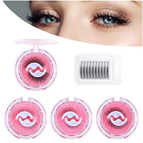Chlffua Reusable Self-Adhesive Eyelashes, Wispy Fake Eyelashes Natural Look, Fluffy Curling Long Eyelashes, No Glue/Eyeliner/Magnet Needed, Water