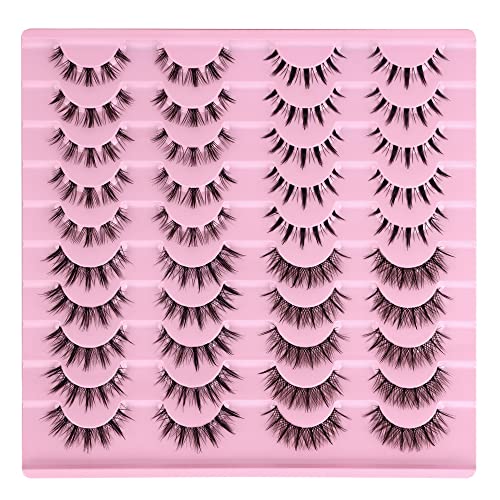 Manga Lashes Natural Look Anime False Eyelashes 20 Pairs Clear Band Individual Wispy Fake Eyelashes Strip Spiky DIY Cluster Lashes Extension C Cu