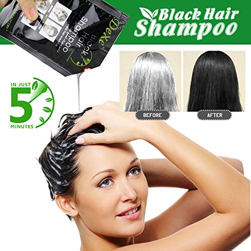 Black Hair Shampoo,MQUPIN Instant Black Natural Ingredients Hair Dye Shampoo Semi-Permanent Black Hair Color,Easy to use,Long lasting,(10 Pack, B