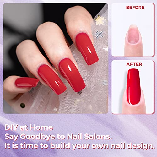 Mobray Poly Nail Gel Kit 6 Colors, 15ml Black Red Extension Nail Gel Starter Professional Kit with Slip Solution, Base Top Coat and Clips