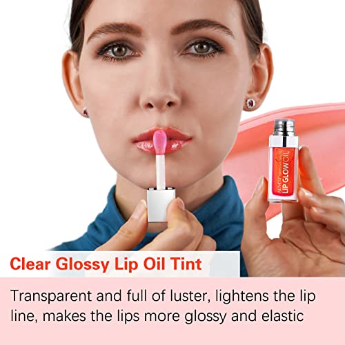 Bieyoc Plumping Lip Oil, Hydrating Gloss Tinted Balm Care Transparent Toot Long Lasting Nourishing Glow Oil Non-sticky Big Brush Head Glitter Shi