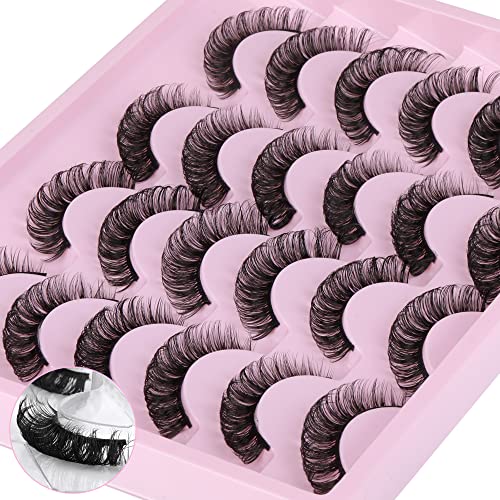 Newcally Russian Strip Lashes D Curl Wispy Fluffy False Eyelashes Natural Thick Volume Faux Mink Eye Lashes Reusable Handmade Like Fake Lashes Ex