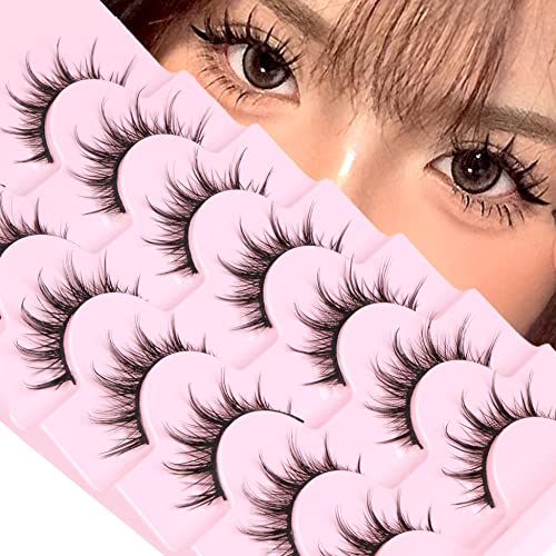 Manga Lashes Natural Look Anime Lashes Wispy Faux Mink False Eyelashes Fluffy Spiky 3D Volume Eye Lashes Korean Japanese Asian Cosplay Fake Eyela
