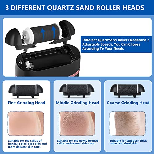 Electric Foot File, Eojjoisee® Hard Skin Remover, Rechargeable Callus Remover for Feet, 16 in 1 Pedicure kit with 3 Rollers LED Light, Foot Care