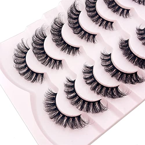 OCHILIMA Eyelashes Russian Strip Lashes Natural Look Eye Lashes False Lashes Wispy D Curly Fluffy 3D Effect Cat Eye Soft Fake Eye Lashes Pack 7 P