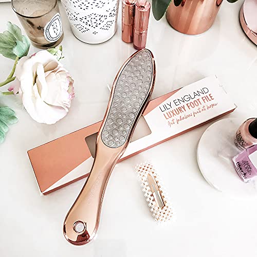 Foot File for Hard Skin Remover - 2-in-1 Professional Footfile and Dry Skin Remover for Feet, Stainless Steel Pedicure Tool by Lily England, Rose