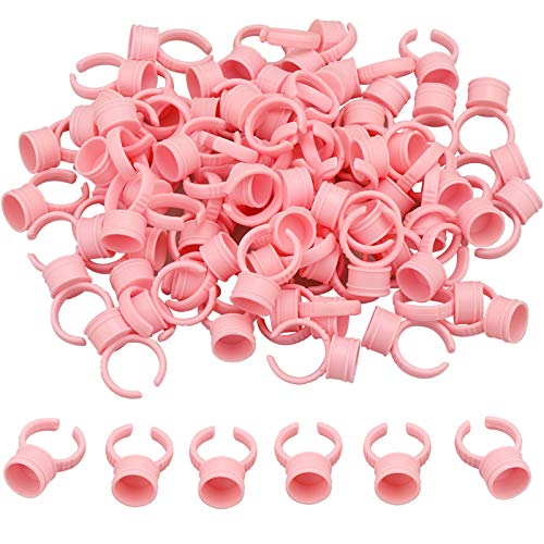 G2PLUS White Eyelash Glue Holder Ring - 100PCS Lash Extension Glue Rings - Small Disposable Plastic Glue Cups Rings for Eyelash Extension, Tattoo