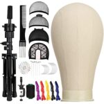 SZCY LLC 23 Inch Canvas Block Wig Head, Wig Stand Tripod with Head, Mannequin Head for Wigs, Manikin Canvas Head Block Set for Wigs Making Displa