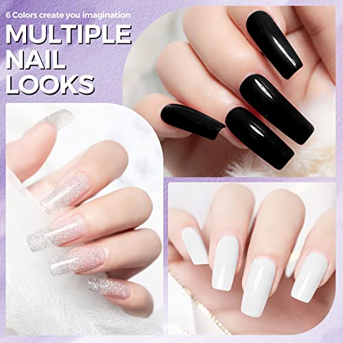 Mobray Poly Nail Gel Kit 6 Colors, 15ml Black Red Extension Nail Gel Starter Professional Kit with Slip Solution, Base Top Coat and Clips