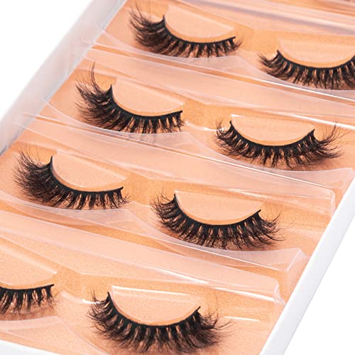 DYSILK 5 Pairs 6D Lashes Faux Mink Eyelashes Cat Eye Fluffy Natural Look False Eyelashes Long Lashes Pack Mink Lashes Soft Reusable Eye Lashes |C