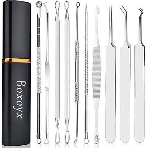 Blackhead Remover Pimple Popping Tool Kit, Boxoyx 10Pcs Professional Pimple Comedone Extractor Popper Tool Acne Removal Kit-Treatment for Pimple,