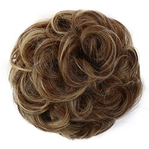 JJstar Messy Hair Bun Curly Wavy Hair Scrunchies Accessories Pieces for Women Girls Synthetic Hair Chignons (Dark Brown)