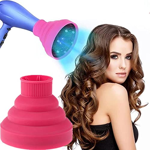 Hair Diffuser Hair Dryer Travel Collapsible Hair Dryer Portable Diffuser Curly Hair Airflow Attachment for Salon or Home Use (rose red)