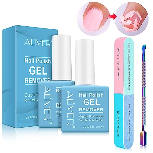Gel Nail Polish Remover 2 Pack, Gel Polish Remover in 2-5 Minutes, Quickly & Easily Remove Gel Nail Polish with Scraper Cuticle Pusher Tools + Na