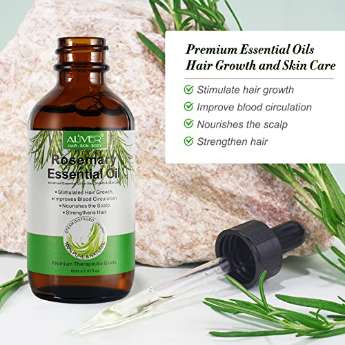 Rosemary Oil for Hair Growth 60ml, Pure Rosemary Essential Oil for Eyelashs, Eyebrows, Face, Skin Care, Body Massage, Aromatherapy, Hair Loss Tre