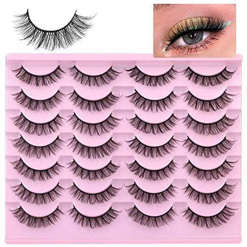 False Eyelashes D Curl Lash Strips Fluffy Wispy Mink Lashes Look Like Extensions Russian Strip Lashes Natural Look Volume Dramatic Short Fake Eye