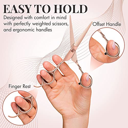 Hairdressing Scissors Set for Women - Hairdresser Barber Hair Cutting Scissors Kit for Trimming, Thinning with Comb, Clips and Case by Lily Engla