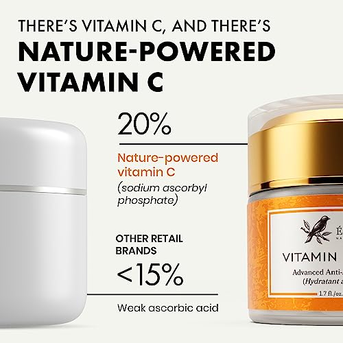 Organic Vitamin C Face Cream with Hyaluronic Acid & Retinol - Anti Ageing Moisturiser Cream with 20% Vitamin C for Women and Men - Brightening, F