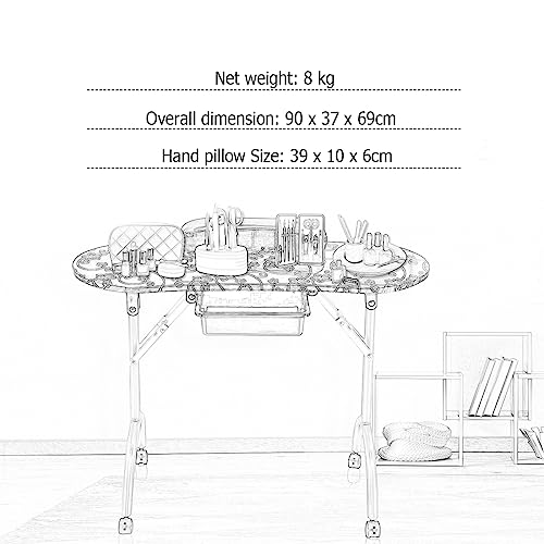 RELAX4LIFE Portable Manicure Nail Table, Folding Nail Technician Table Beauty Salon Desk with Drawer, Sponge & Carry Bag on Wheels, Professional