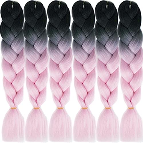 LDMY Hair for Braiding-Jumbo Braids, Long Colorful Ombre Pink Purple Jumbo Braiding Hair Extensions Kanekalon Jumbo Braid Wigs for Women Syntheti