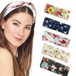 Headband Women Vintage Flower Headband Printed Head Scarf Elastic Hairband，Bandana Boho Hairbands Hair Accessories，5Pcs