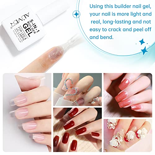 Builder Gel Clear, 5 in 1 Nail Builder Gel in a Bottle, Builder Base Gel Nail Strengthener Gel for Weak Nails, Hard Nail Gel Builder Extension fo