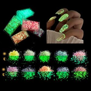 10 Color Festival Glitter Eye Body Glitter Glow in The Dark, Luminous Hexagons Chunky Glitter for Acrylic Nail Hair Face Resin Art Crafts, Glitte