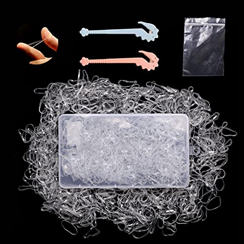Bellure 1000 Pcs Clear Small Elastic Hair Bands, 2 pcs Elastic Rubber Hair Band Remover Cutter, Mini/Tiny Clear Hair Elastics Bands/Ties, Hair Bo
