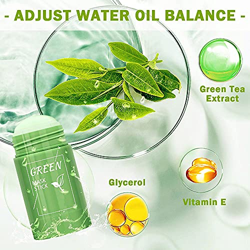 Green Tea Purifying Clay Stick - Green Tea Mask/Cleansing Facial Face Mask Moisturizes Oil Control, Deep Clean Pore for All Skin Types Men and Wo