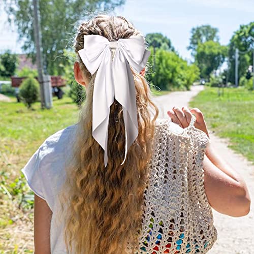 Bow Hair Clips Hair Slides Solid Color Bowknot Hairpin French Barrette with Long Silky Satin Tail Large Bows for Women Girls Hair Barrettes Scrun