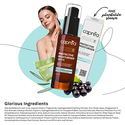 SPF Face Cream for Sun Protection - Vegan Face Sun Cream & Hydrating Moisturiser with SPF 15, Aloe Vera, Blackcurrant Extract & Monoi Oil - Capré