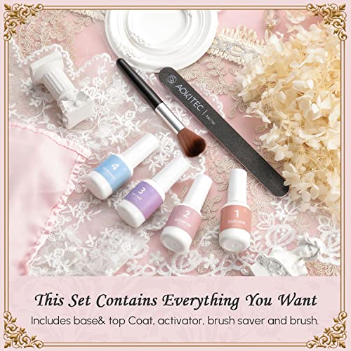 Aokitec 14Pcs Dip Powder Nail Kit Starter 8Colors Collection, Acrylic Dipping Powder Liquid Set with Base Top Coat Activator Brush Saver for Fren