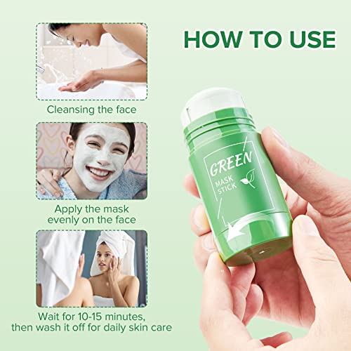 Green Tea Cleansing Mask Stick,2 Pack Blackhead Remover Mask Stick,Purifying Clay Stick,Anti-Acne Oil Control & Clean Pores for All Skin Types Wo