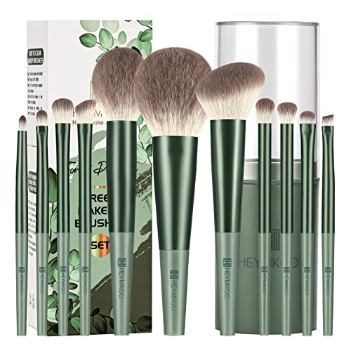 HEYMKGO Makeup Brushes 11pcs Premium Synthetic Bristles Green Color Kabuki Foundation Brush Face Lip Eye Makeup Brush Sets Professional with Gift