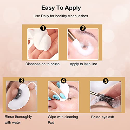 MULAFEE Lash Shampoo for Eyelash Extension, Lash Extension Cleanser, Lash Shampoo Kit 60 ML+Rinse Bottle+Cleansing Brush+Mascara Wand+Reusable Cl