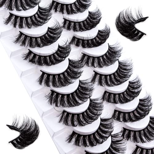False Eyelashes Russian Strip Lashes 10 Pairs Reusable Natural Look 7D Faux Mink Lashes Fluffy Volume Wispy Fake Eyelashes Handmade Thick Soft Lo