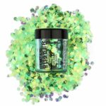 Stargazer Chunky Glitter Shaker, UV Green. Cosmetic glitter for use on the eyes, lips, face, body, hair and nails.