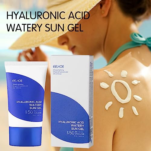 Hyaluronic Acid Watery Sun Gel 50ml, Hyaluronic Acid Natural Sun Cream,Moisturizing Physical Sun Block SPF50+ PA++++ 50ml