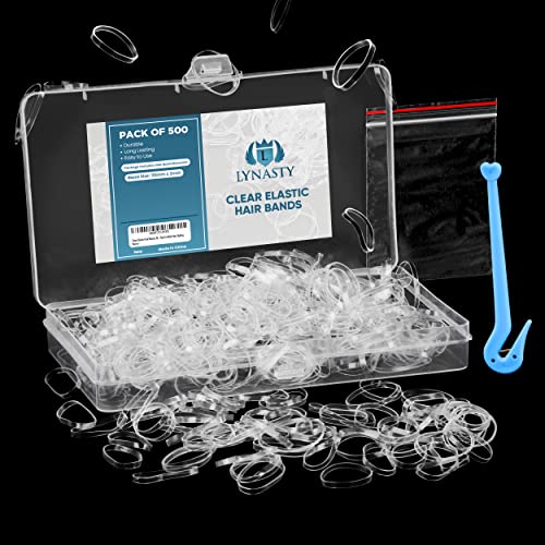 Clear Elastic Hair Bands 500 Pcs with Band Removal Hook–Soft, Strong 170mm Elastic Hair Ties for Kids, Girls & Women –Clear Rubber Bands for Hair