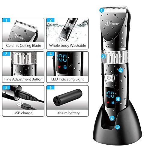 Hatteker Professional Hair Clipper Cordless Clippers Hair Trimmer Beard Shaver Electric Haircut Kit Ceramic Blade Waterproof Rechargeable Battery