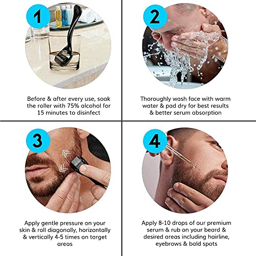 Beard Derma Roller for Beard Growth & Care - Derma Roller for Men - Roller for Home Use - OCHILIMA Beard Growth Roller 0.5mm - Hair Regrowth Micr