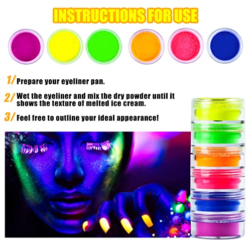 Beteligir 6 colors Neon Pigment Eyeshadow Powder, UV Glow Blacklight Mixed Bright True Colors Eye Shadow Pigments for Christmas Face Body Makeup