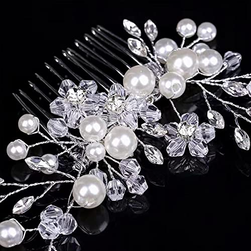 Bridal Flower Side Hair Clips Pearl Flower Hair Piece Wedding Hair Accessories for Brides Bridesmaid,Girls,Women