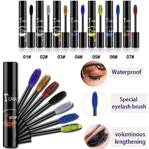 Blue Colored Mascara - Colorful Mascara/Waterproof Long-lasting 4D Silk Fiber Lash Mascara/Smudgeproof Fast Dry Eye Lashes Curling Lengthening Th
