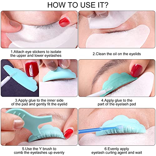 Heveer Eyelash Perming Curler Set Silicone Eyelash Shield Pads 5 Sizes with Y Shape Eyelash Brush Reusable for Lash Lift 44pcs