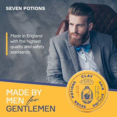 Seven Potions Men's Hair Styling Clay — Natural, Water-Based, Matte Hair Wax, High Hold Hair Styling Product — 100% Vegan, Cruelty Free (100ml)